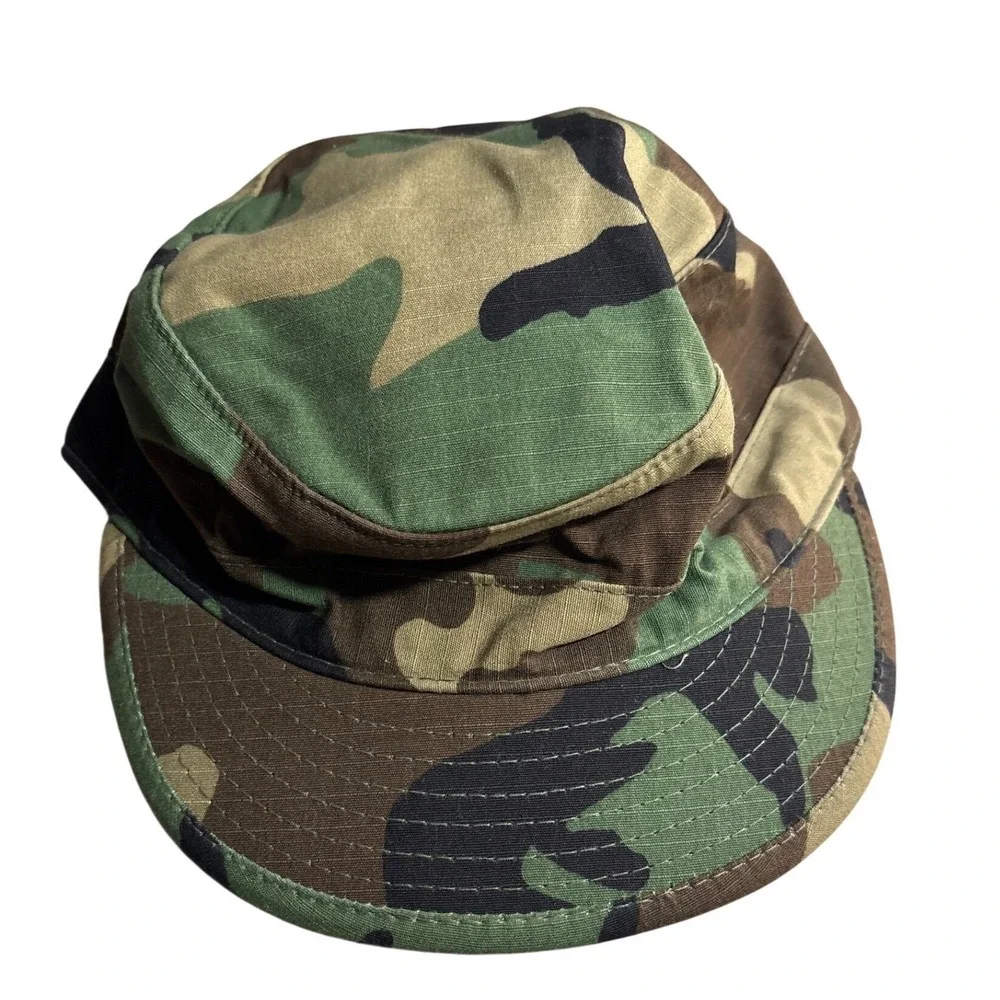 US Military Woodland Camo Patrol Cap Hot Weather Ripstop Hat Size 6 5/8 Atlas